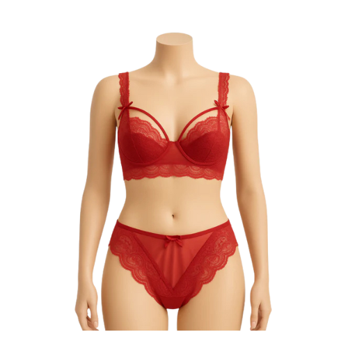 Bridal Lace Bra & Panty Set 2499 | Lightly Padded Half-Cup Bra, Wired with Adjustable Straps & Back Closure.