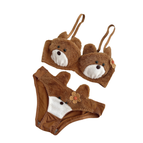 High-Quality Soft Plush Kitty Anime Bra & Panty Set E07 | Wireless, Adjustable Straps, Cute Cartoon Design.