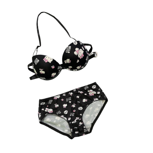 Front-Open 4-in-1 Push-Up Bra & Panty Set 016 | Hello Kitty Print, Adjustable Straps, High Quality.