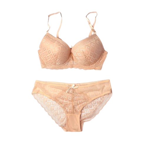 High-Quality Push-Up Lace Bra & Panty Set 7561 | Double Padded, Wired, Nude, Elegant Lace Design.
