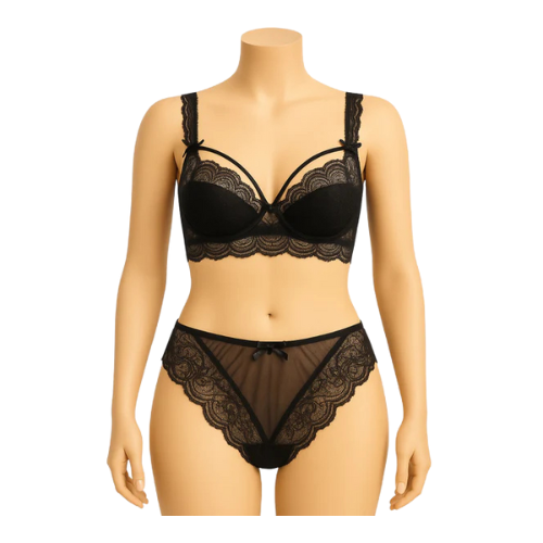 Bridal Lace Bra & Panty Set 2499 | Lightly Padded Half-Cup Bra, Wired with Adjustable Straps & Back Closure.