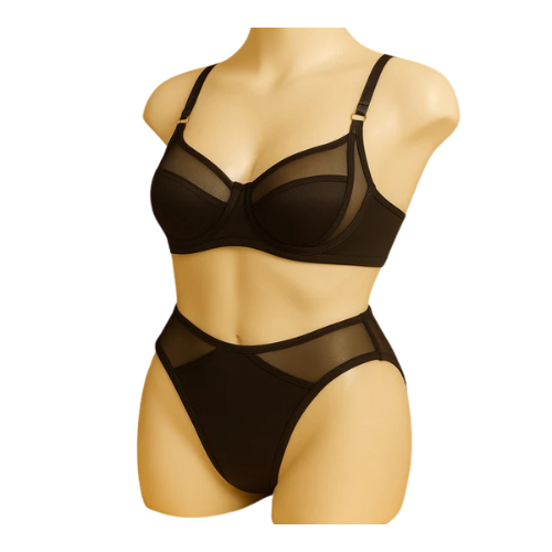 High-Quality Thin Cup Soft Underwired Light Padded Bra & Panty Set 055 | Metal Ring Straps.