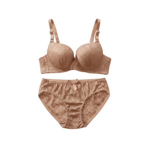 High-Quality Lace Bra & Panty Set 715 | Padded Underwire Bra, Floral Lace Design, Nude Beige.