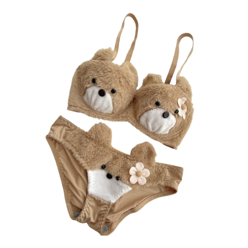 High-Quality Soft Plush Kitty Anime Bra & Panty Set E07 | Wireless, Adjustable Straps, Cute Cartoon Design.