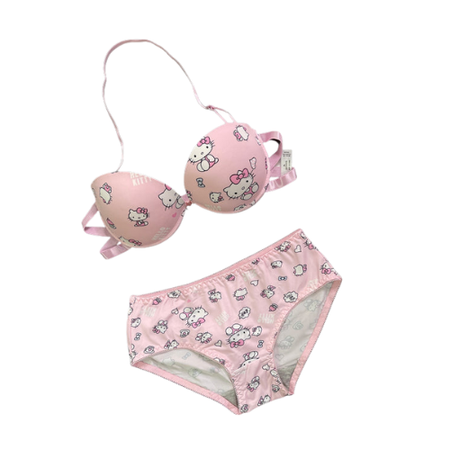 Front-Open 4-in-1 Push-Up Bra & Panty Set 016 | Hello Kitty Print, Adjustable Straps, High Quality.