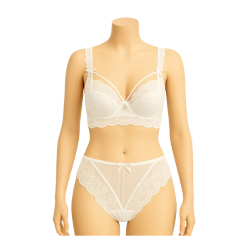 Bridal Lace Bra & Panty Set 2499 | Lightly Padded Half-Cup Bra, Wired with Adjustable Straps & Back Closure.