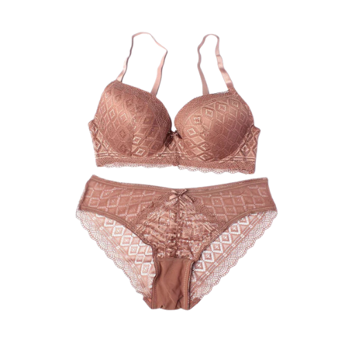 High-Quality Push-Up Lace Bra & Panty Set 7561 | Double Padded, Wired, Nude, Elegant Lace Design.