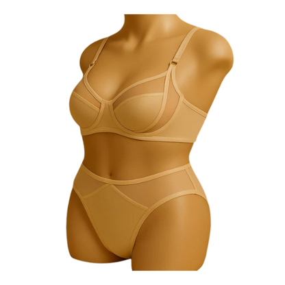 High-Quality Thin Cup Soft Underwired Light Padded Bra & Panty Set 055 | Metal Ring Straps.