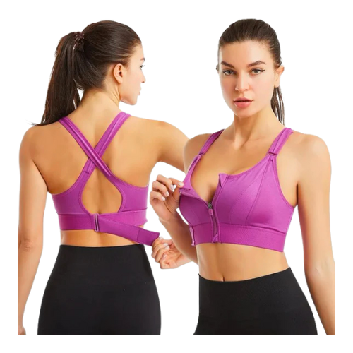 Front-Zip Women’s Sports Bra | High-Impact Breast Support for Gym & Casual Activities.