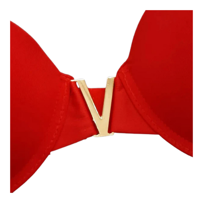 High-Quality Push-Up Bra & Panty Set 195 | Chain Straps, Front V Buckle, Smooth & Sequin Design.